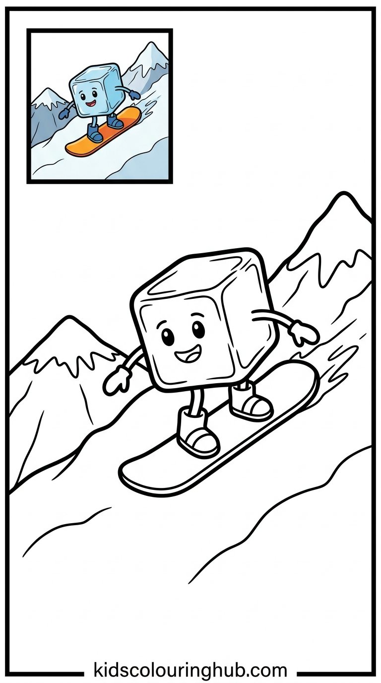 Ice cube snowboarding coloring page