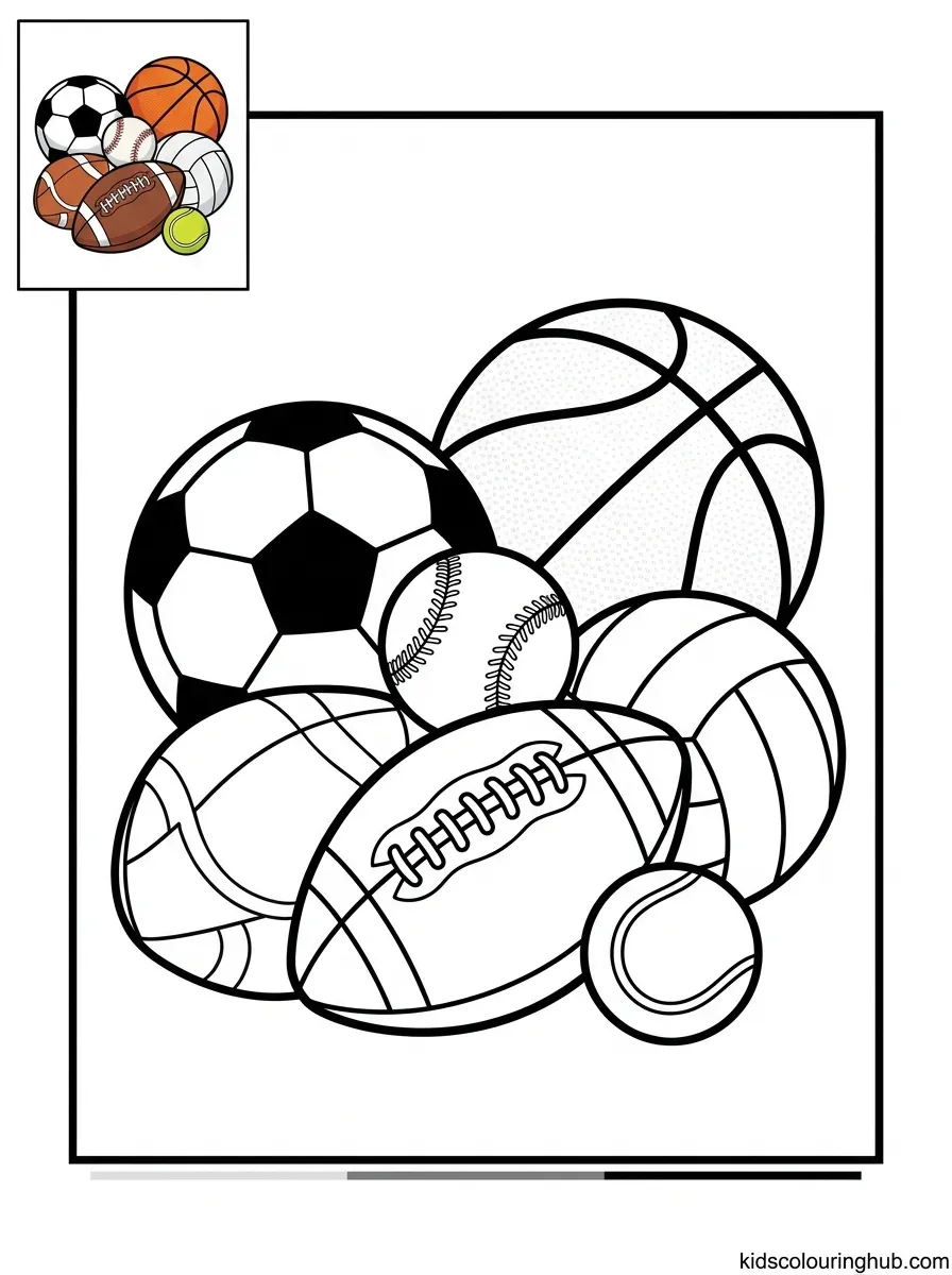 All-stars sports balls collection coloring page