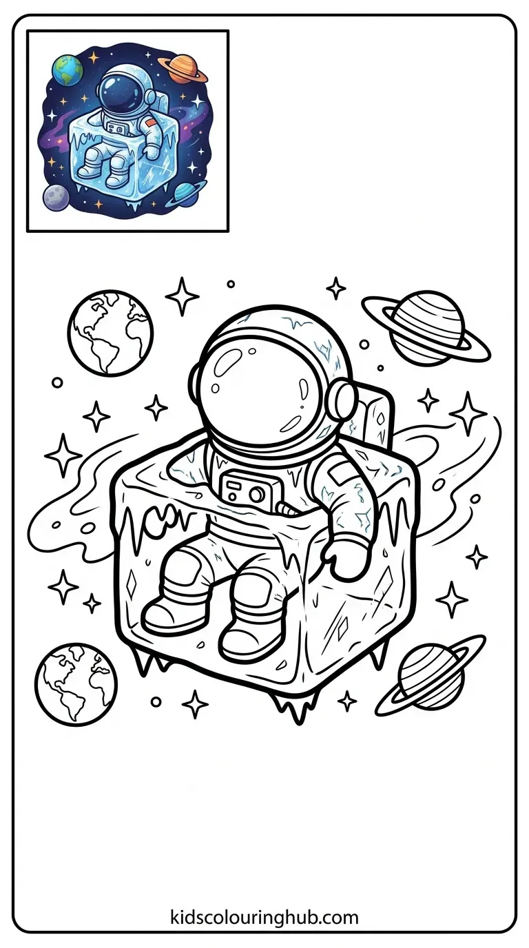 Astronaut ice cube coloring page