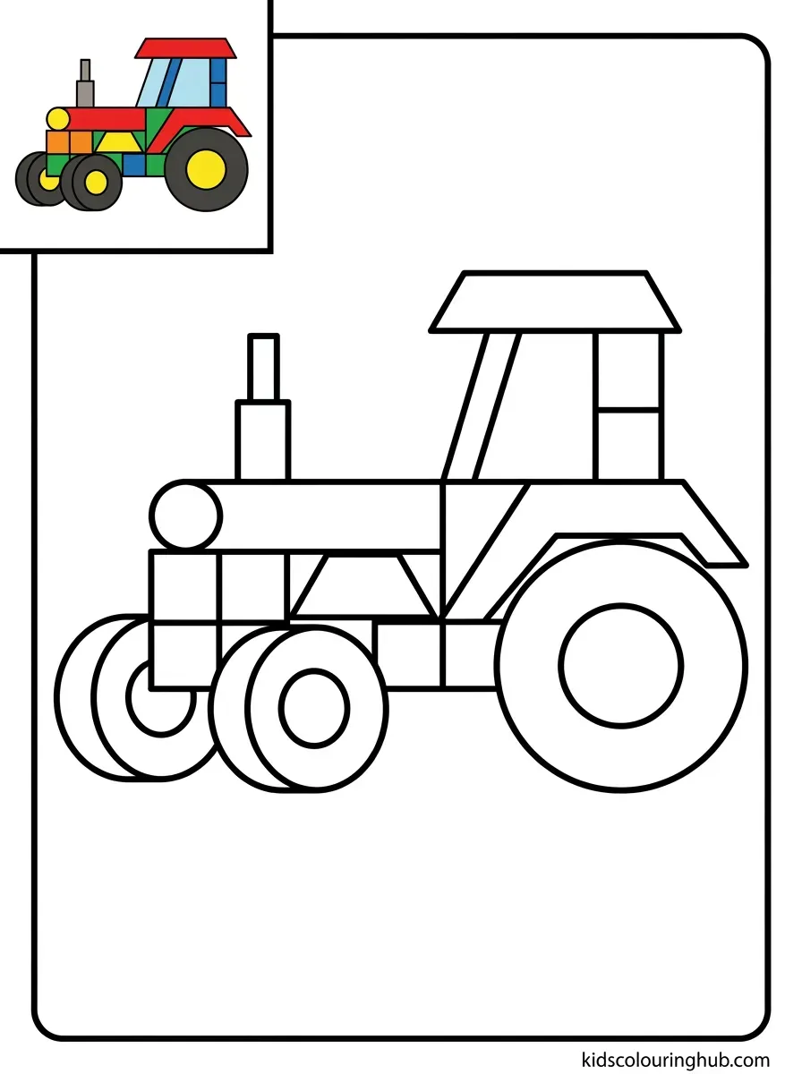 Blocky farm tractor pattern blocks coloring page for kids