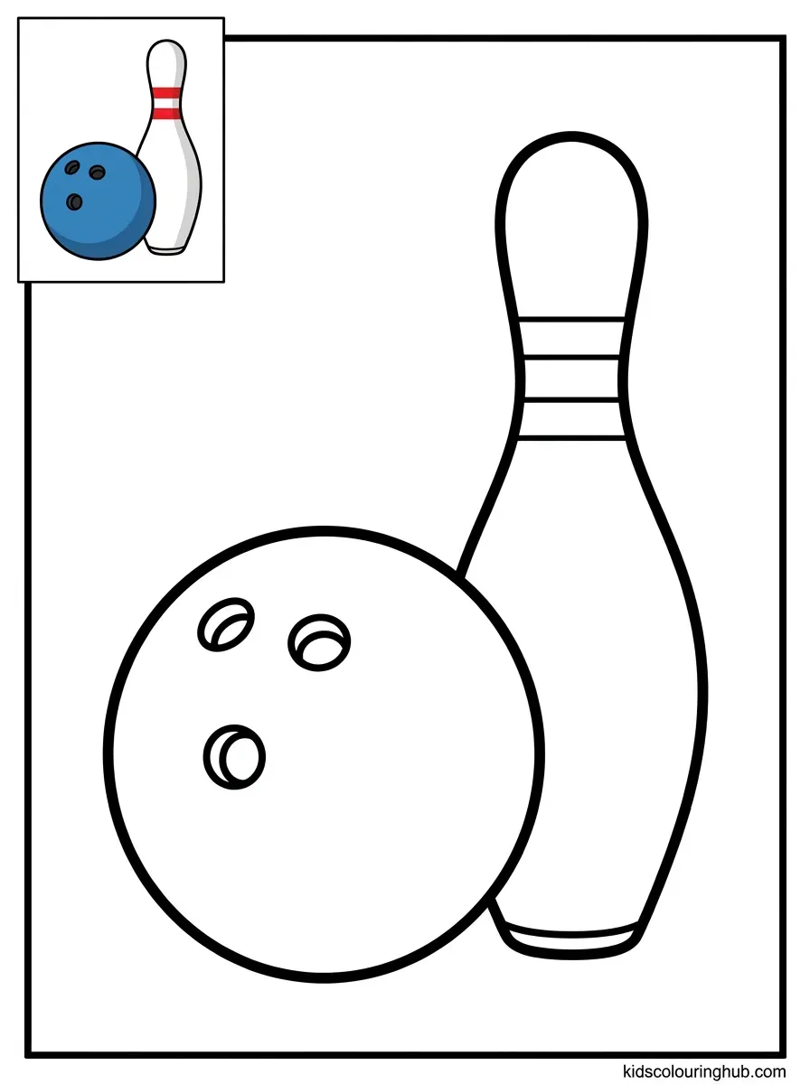 Bowling ball and pin coloring page