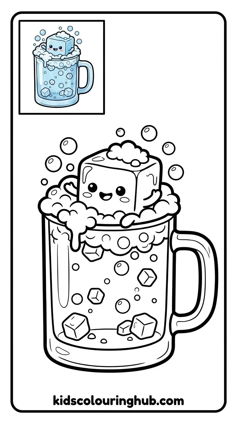 Ice cube in a bubble bath coloring page