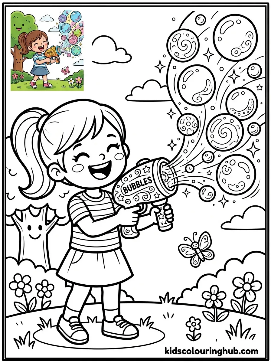 Cartoon bubble gun coloring page