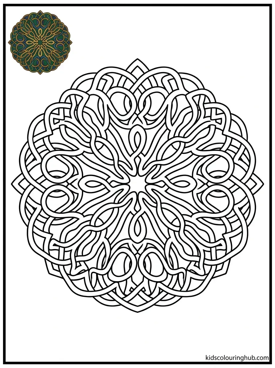 Line art of a geometric Celtic knot mandala