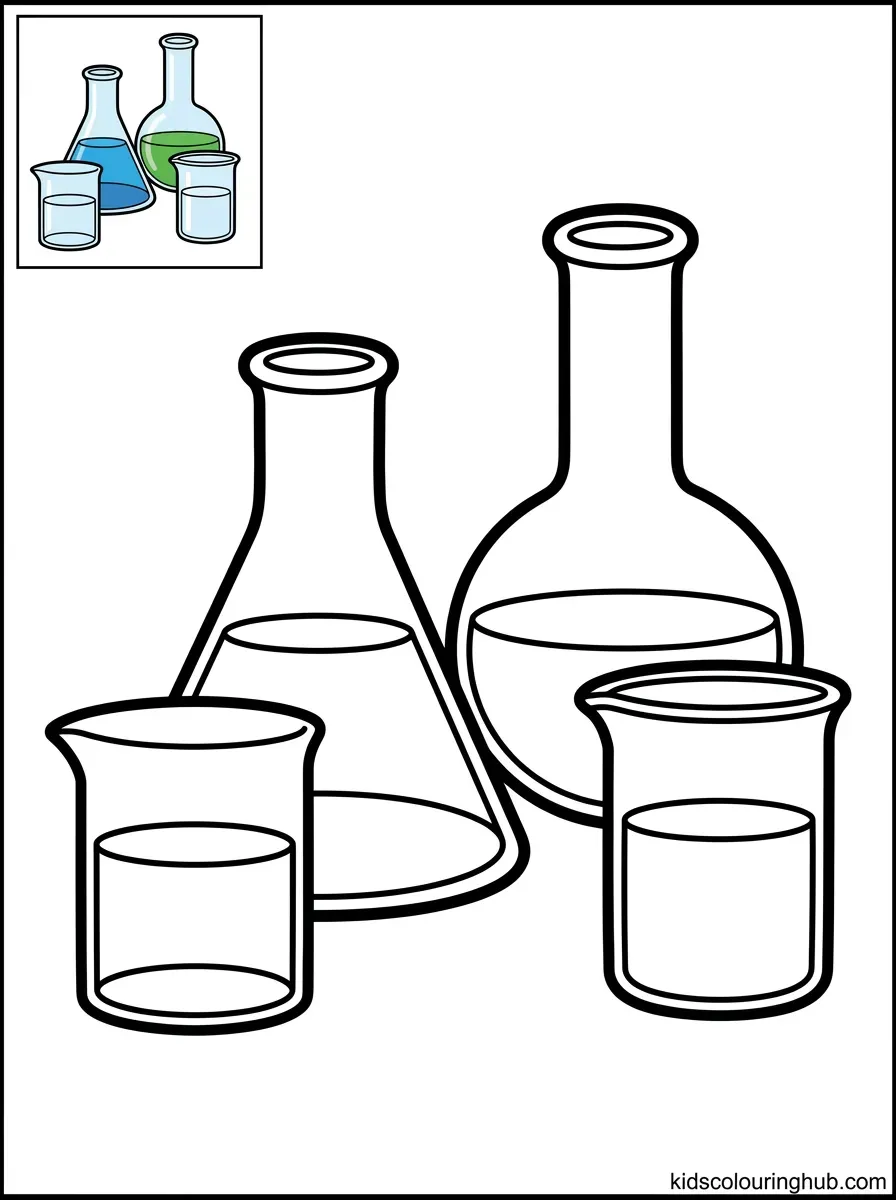 Chemistry flasks coloring page