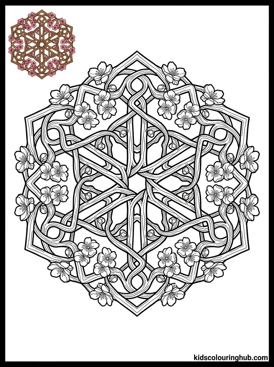 Line art of a cherry blossom mandala