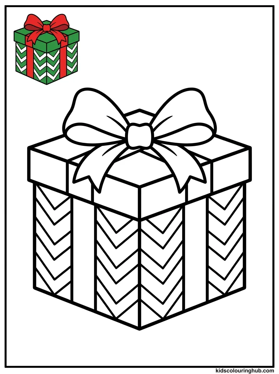 Chevron square gift box coloring page for kids