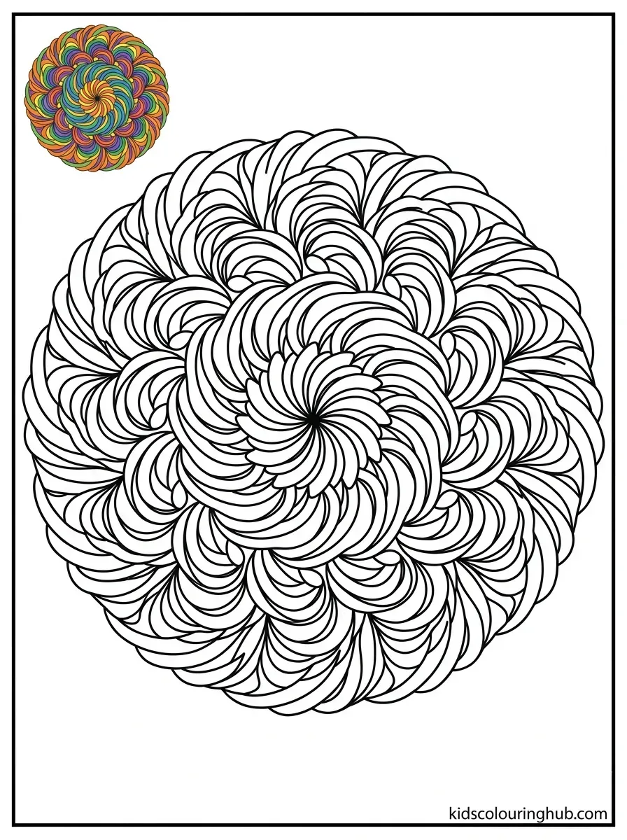Line art of a chrysanthemum swirl mandala