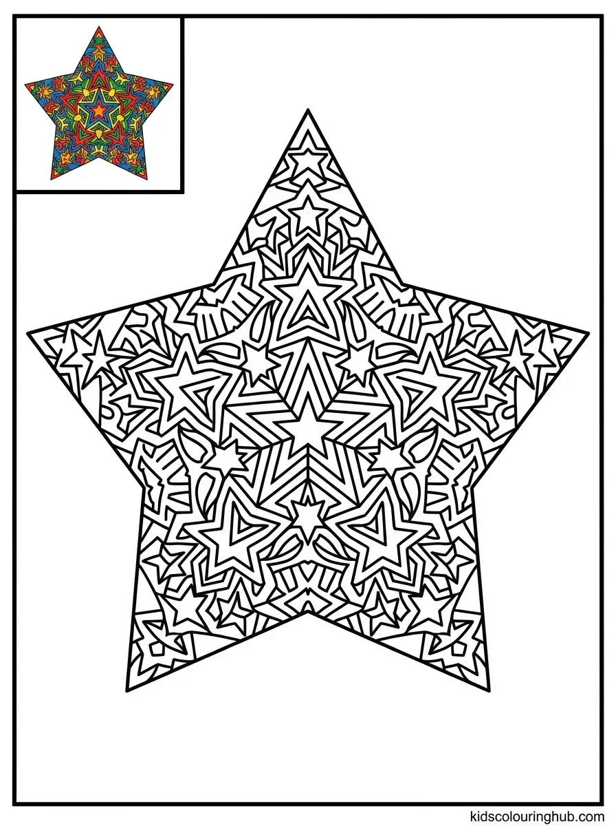 Classic 5-point star mandala coloring page for kids and adults