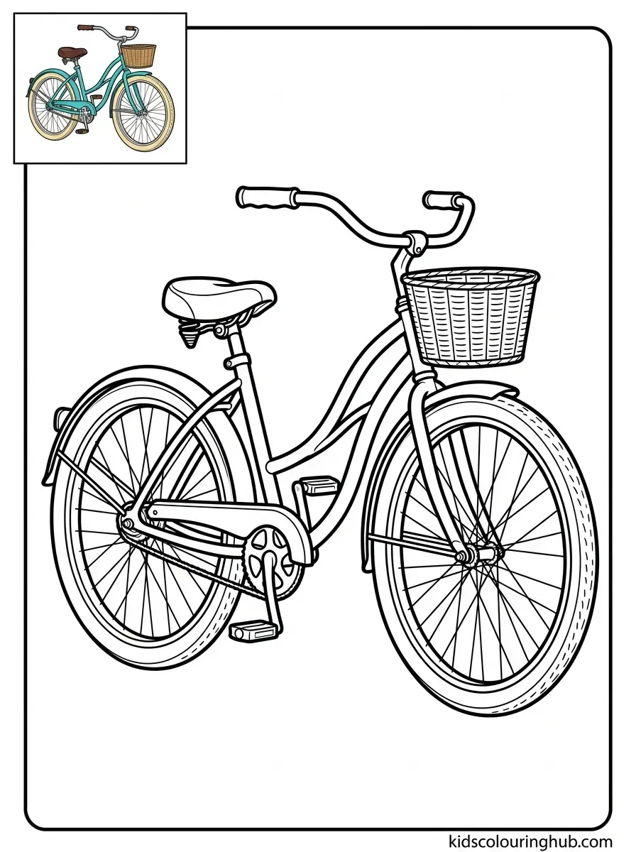 Line art of a classic cruiser bicycle