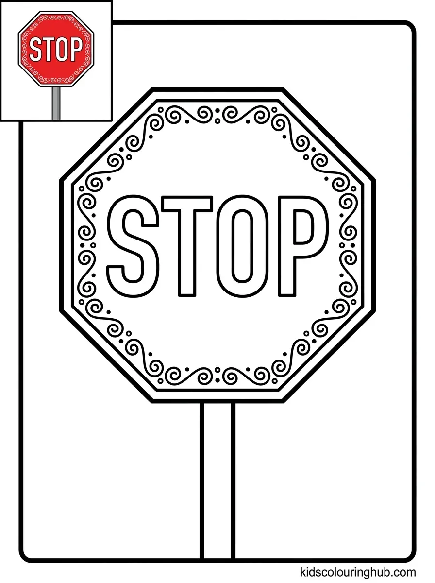 Classic octagon stop sign coloring page for kids