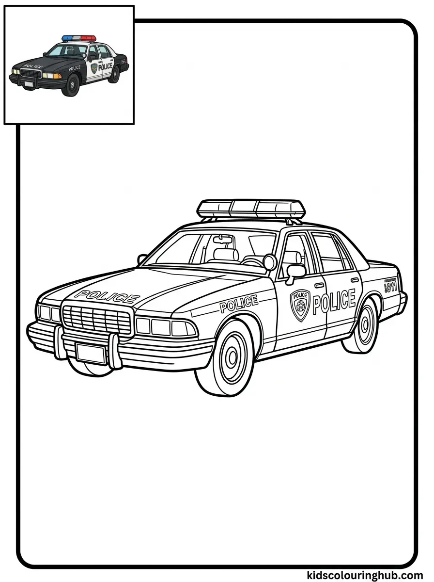 Classic black and white police patrol sedan coloring page