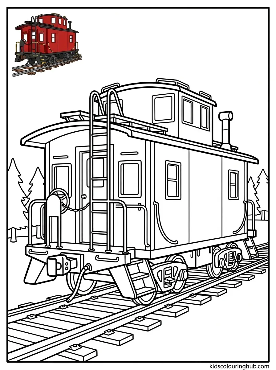 Line art of a classic railway caboose