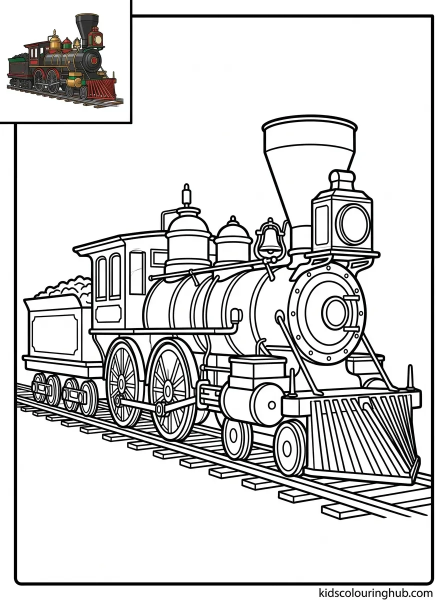 Line art of a classic steam locomotive