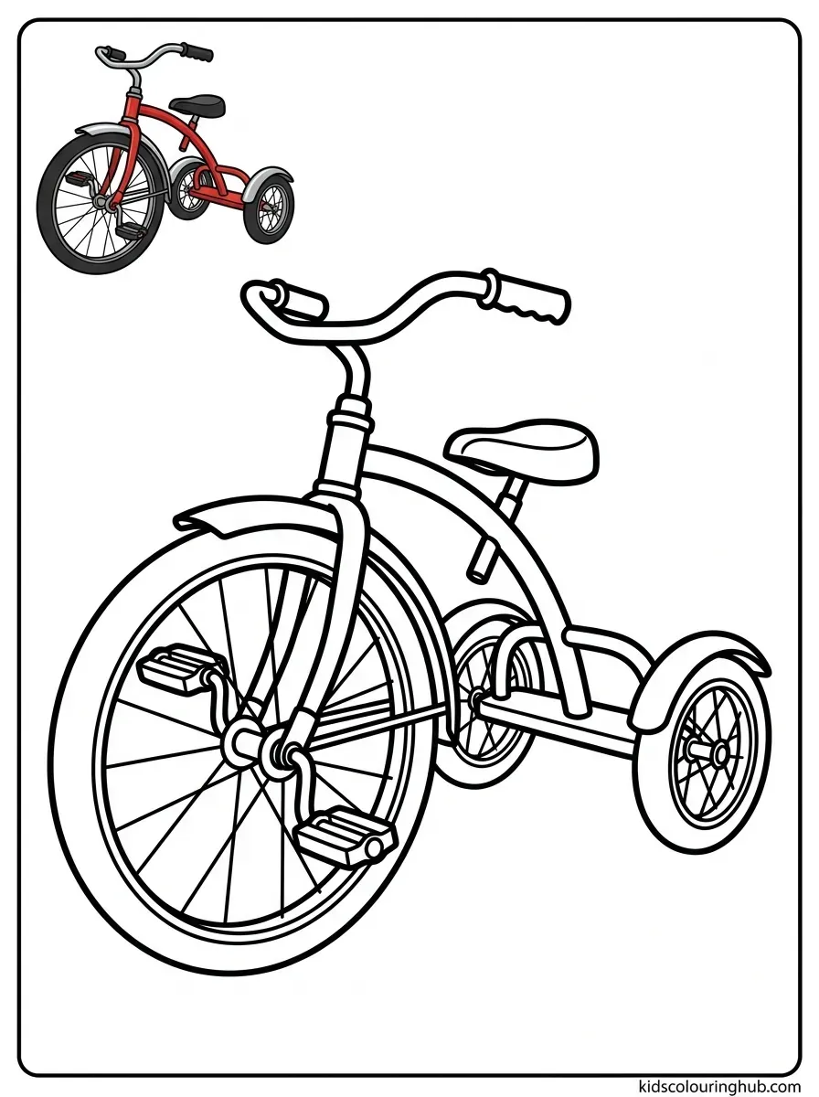 Line art of a classic three-wheeled tricycle