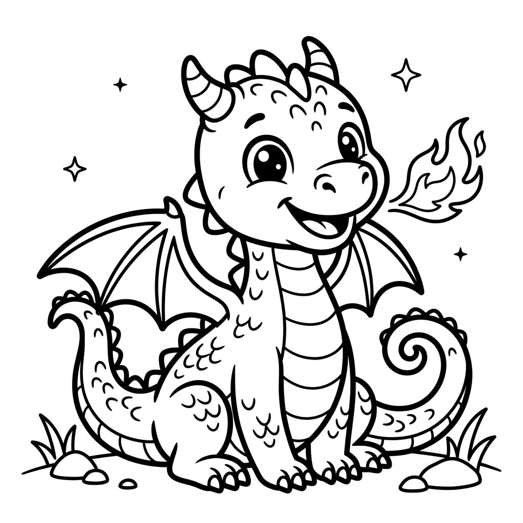 Baby dragon — free printable colouring page