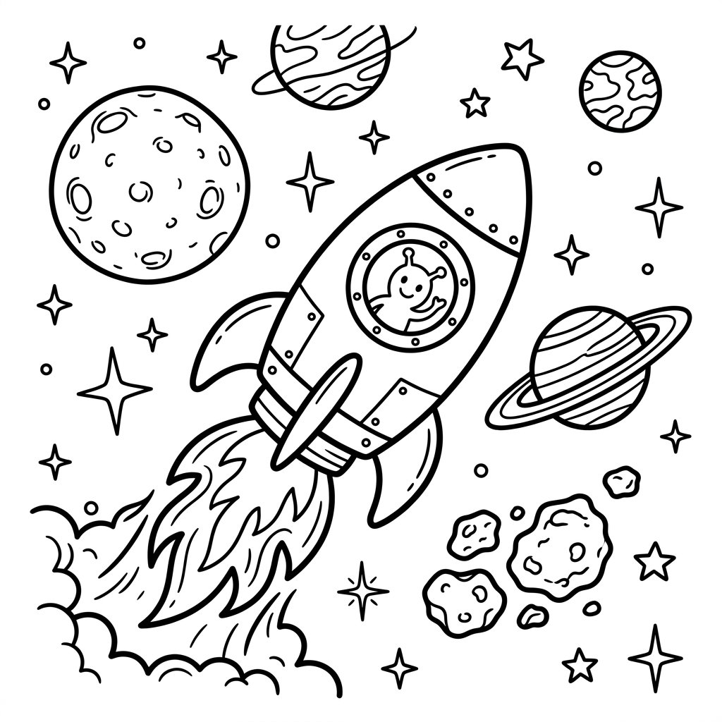 Space rocket — free printable colouring page
