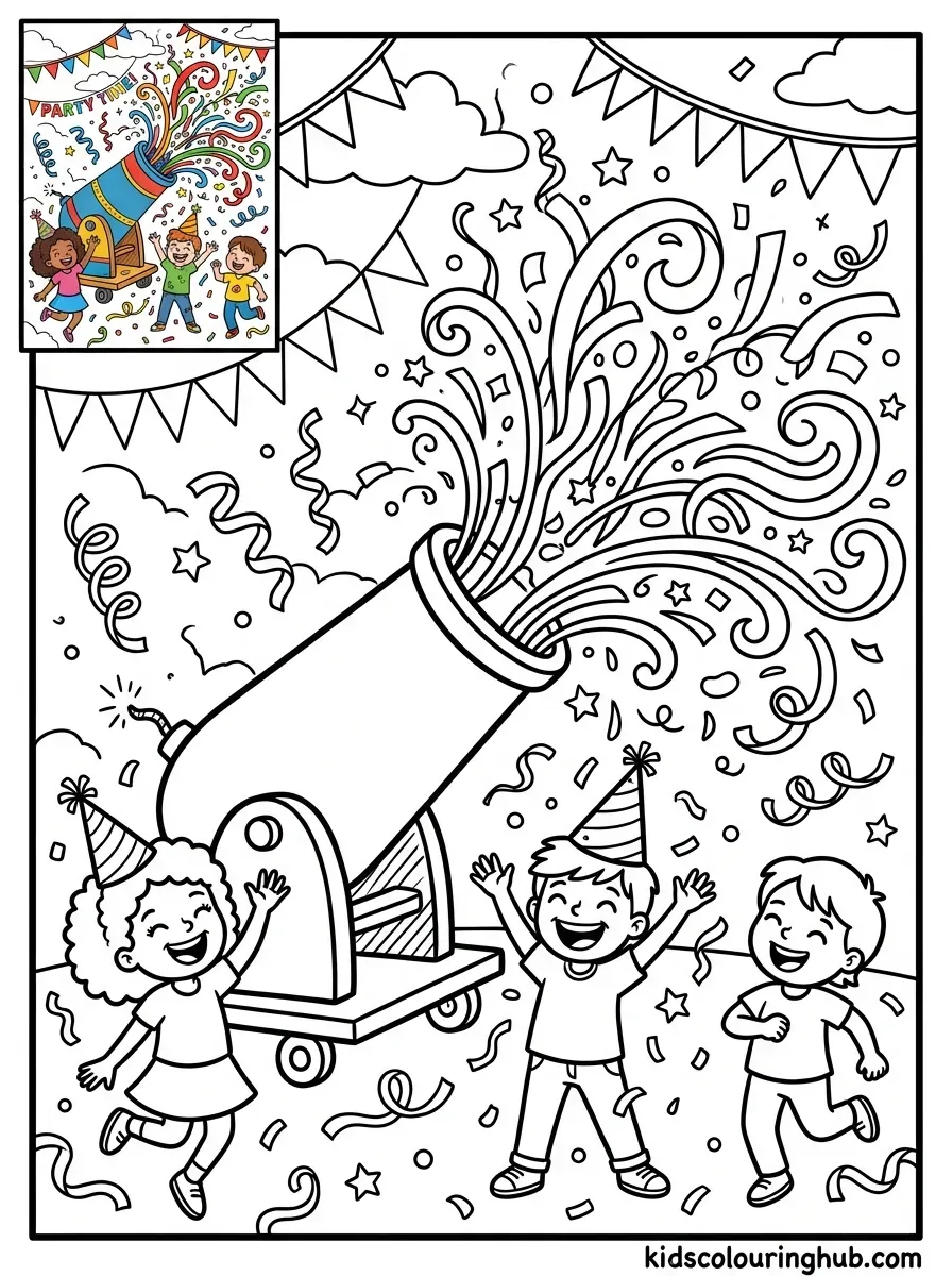 Confetti party cannon coloring page
