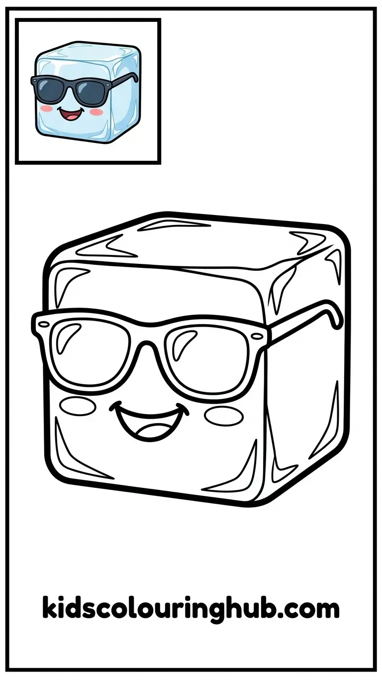 Ice cube wearing sunglasses coloring page