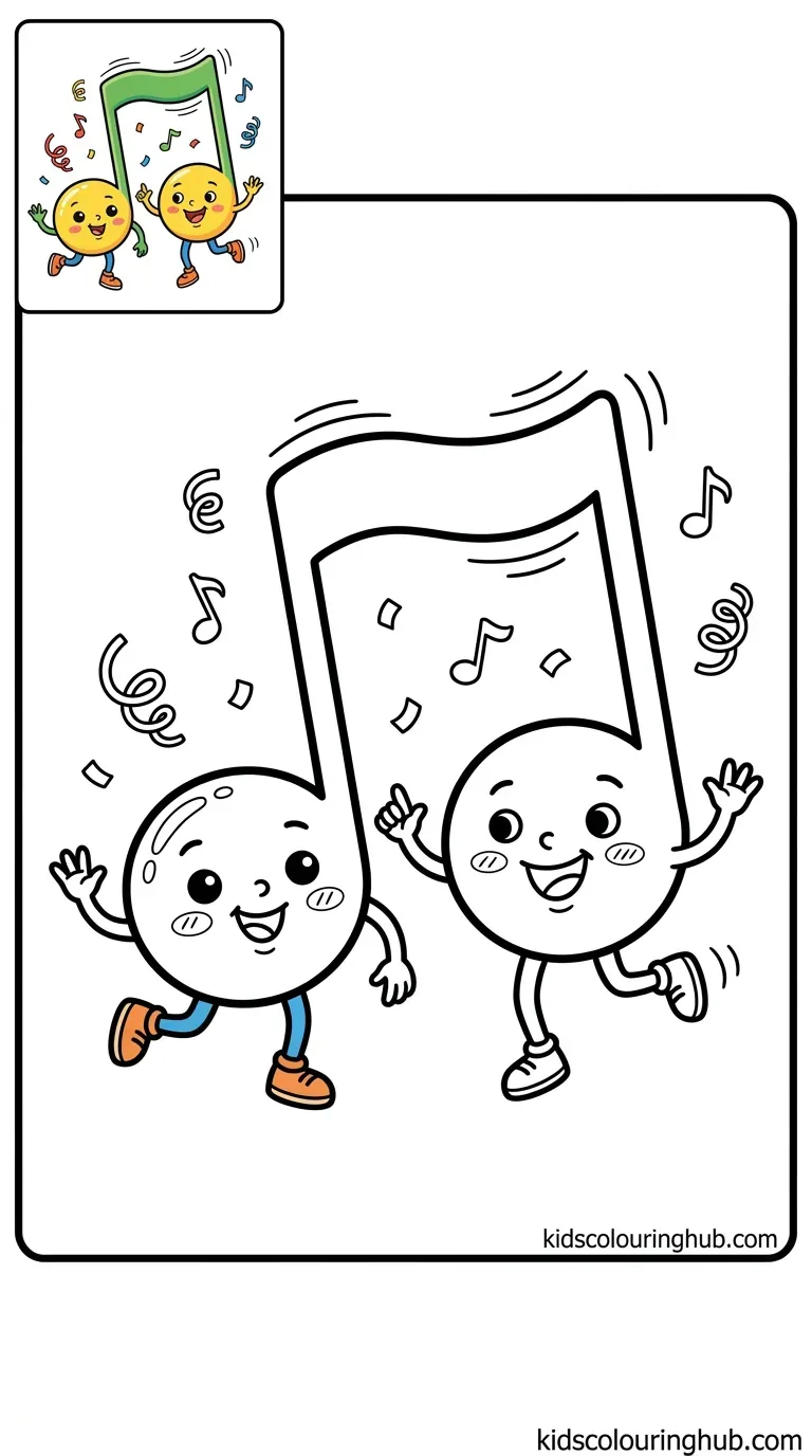 Two beamed eighth notes jumping and dancing happily
