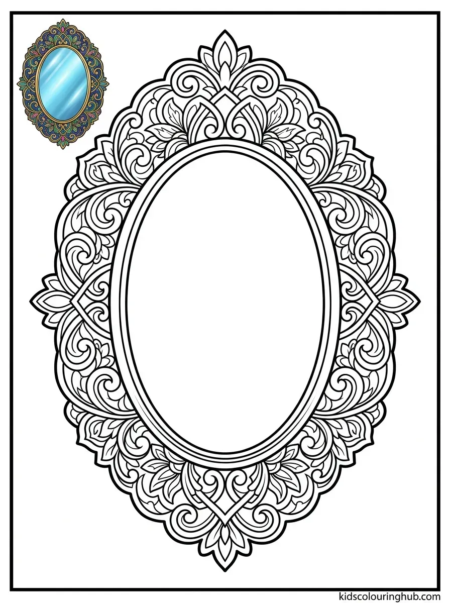 Decorative oval mirror coloring page for kids