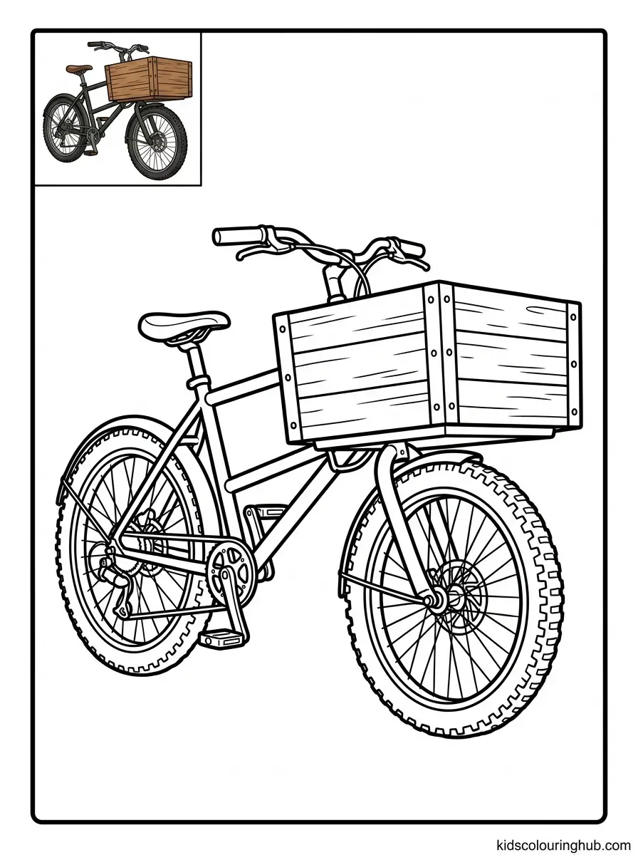Line art of a delivery cargo bike with a large front box