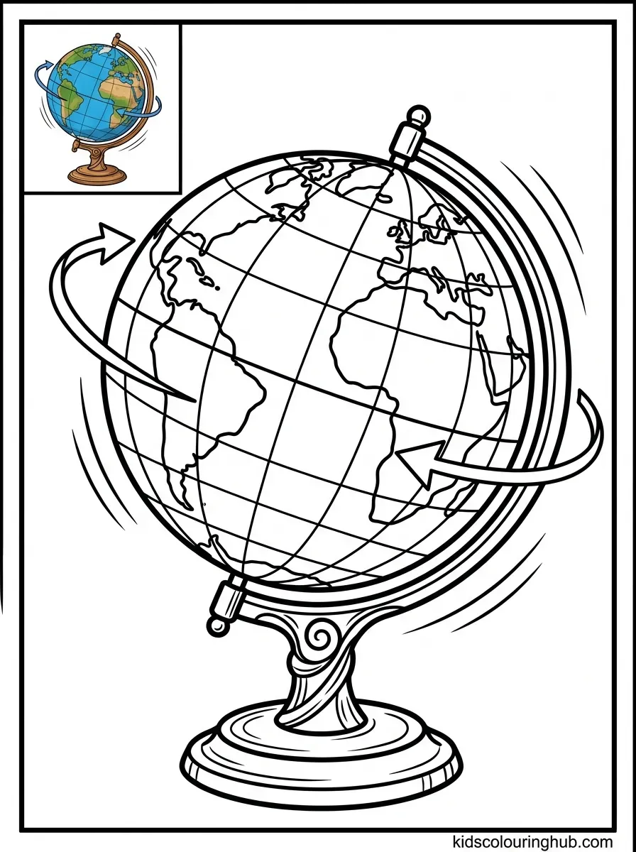 Desktop globe coloring page
