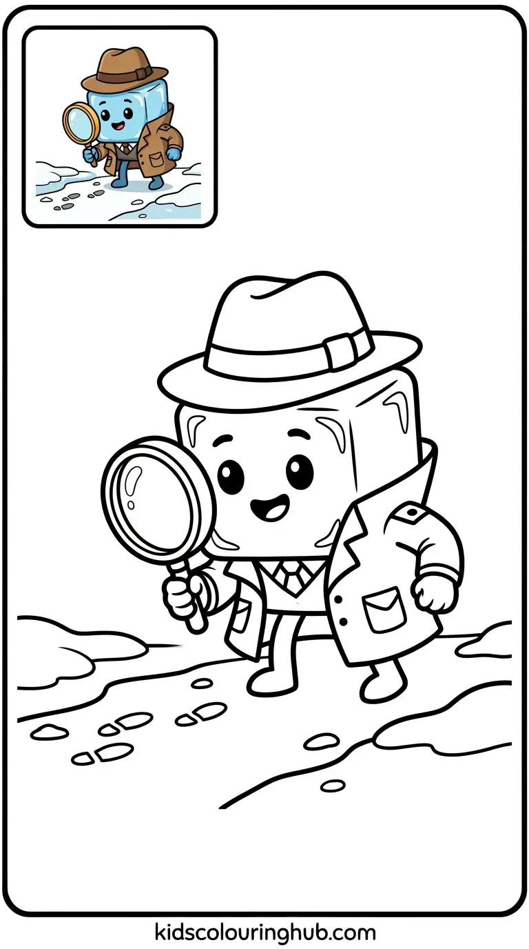 Detective ice cube coloring page