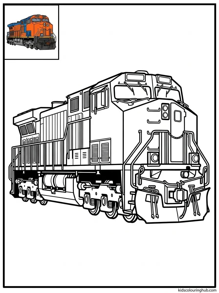 Line art of a diesel-electric locomotive