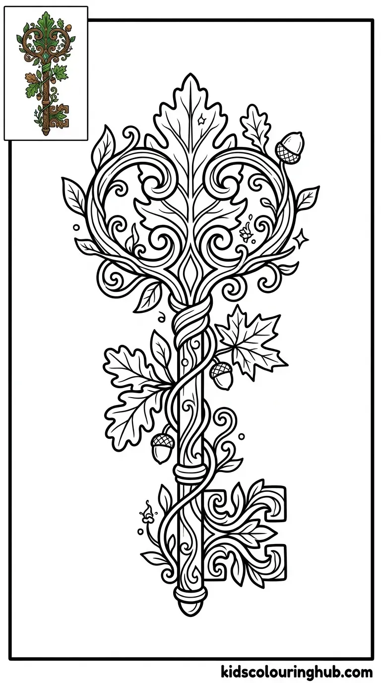 A magical key shaped like a delicate forest leaf