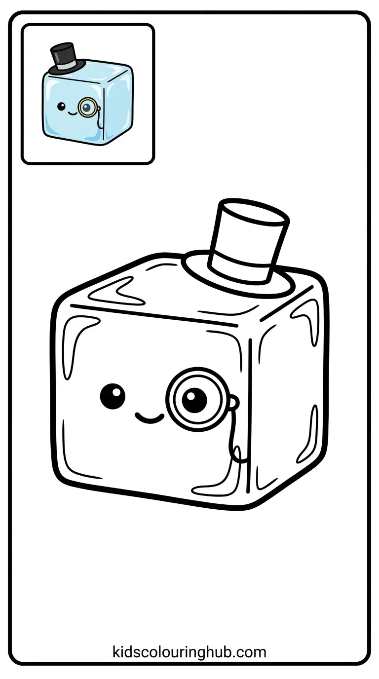 Fancy ice cube with top hat coloring page