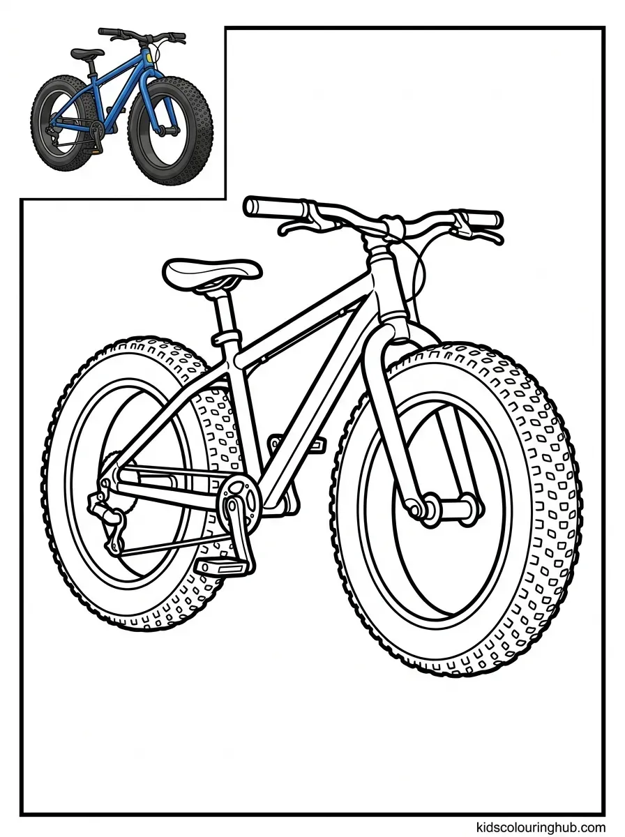 Line art of a fat tire sand bicycle