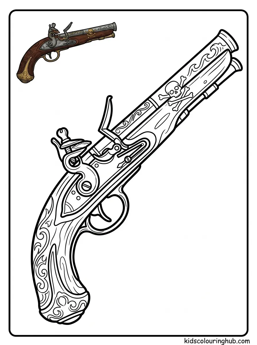Flintlock pirate pistol coloring page