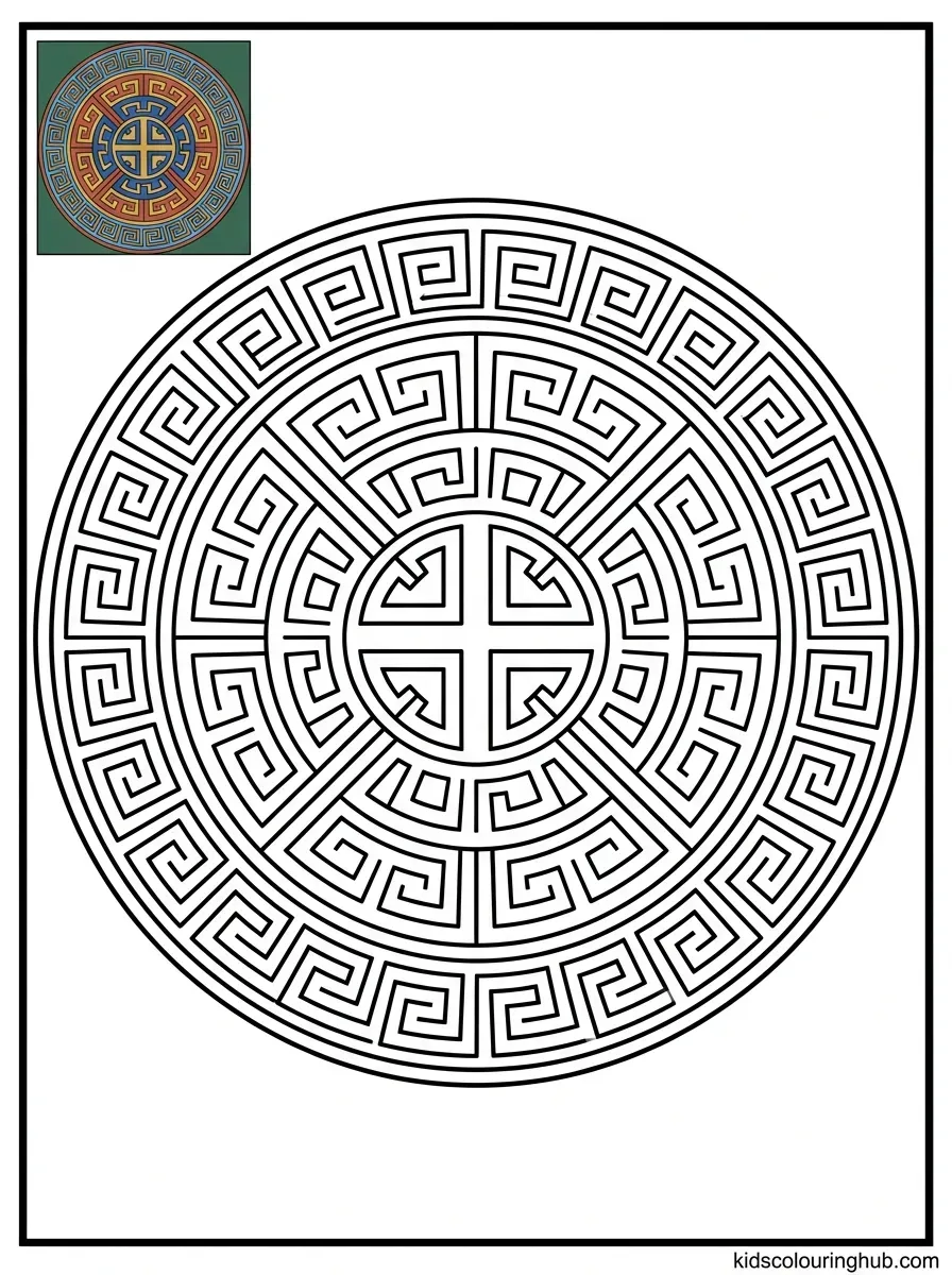 Line art of a Greek key meander mandala
