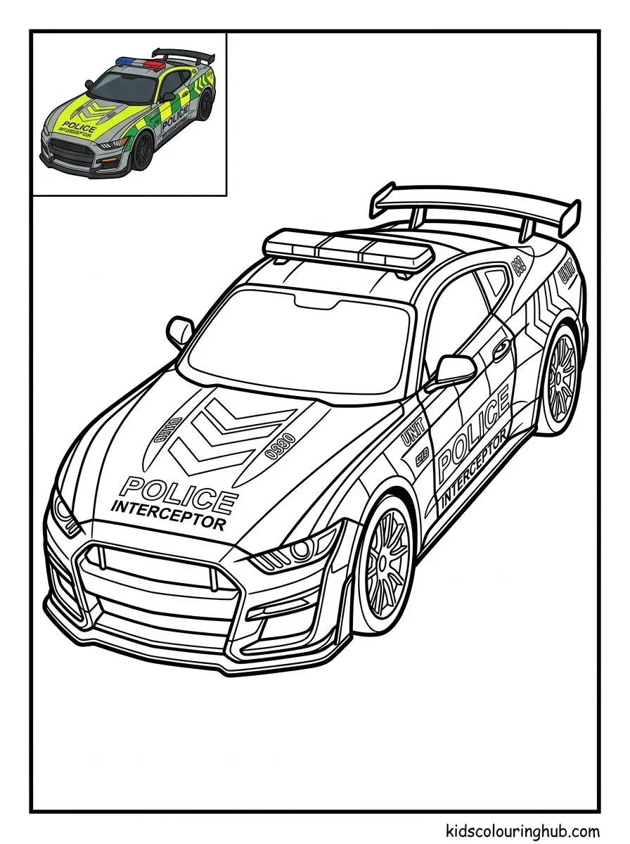Police interceptor sports car coloring page