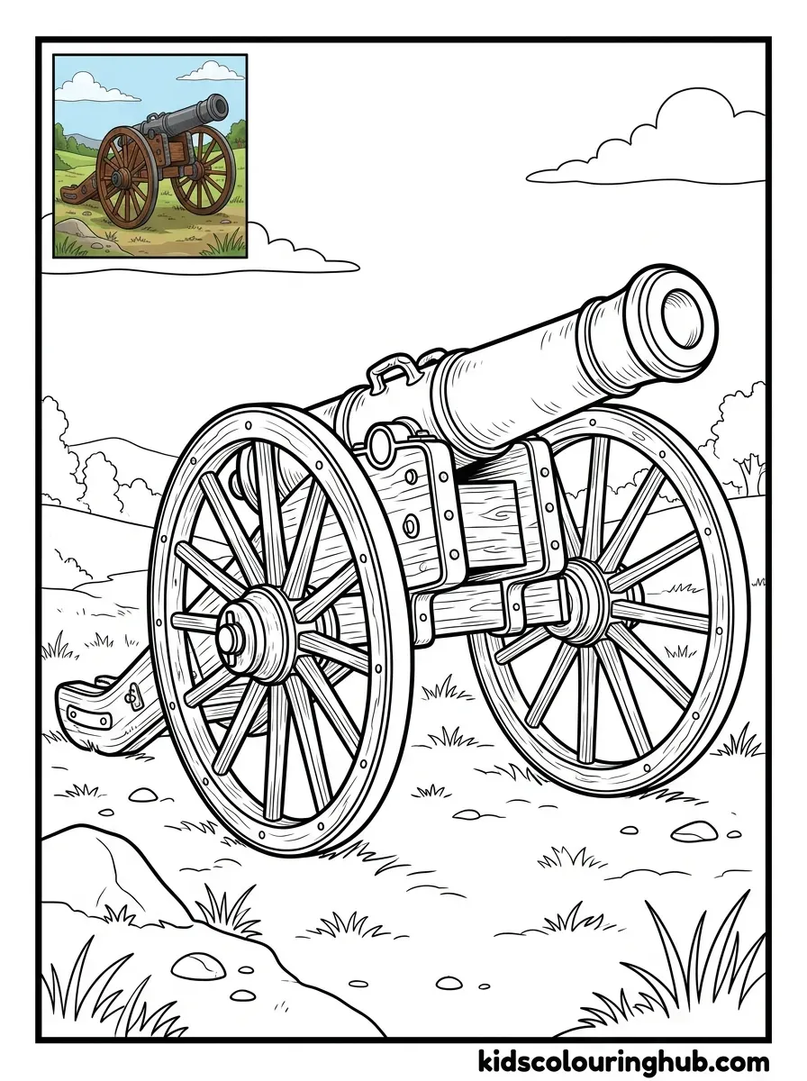 Historic field cannon coloring page