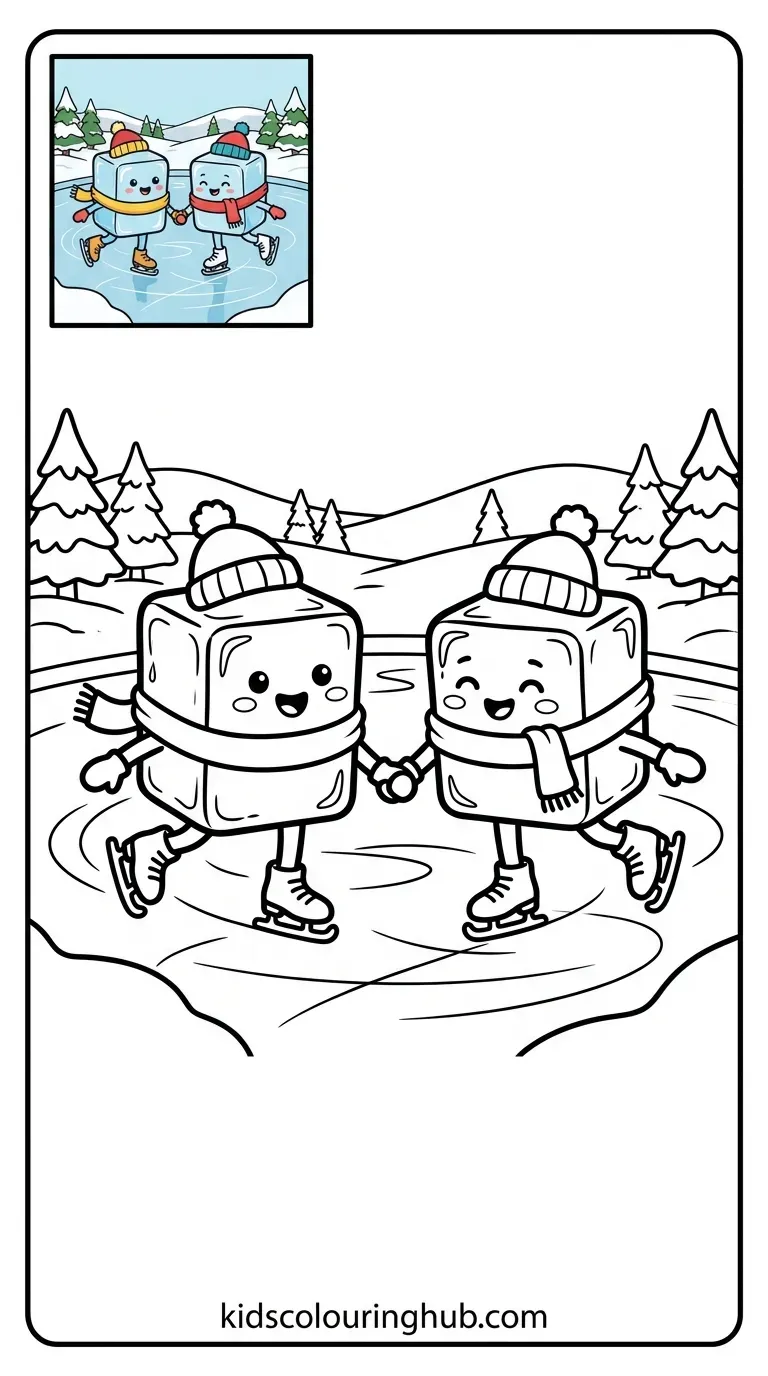 Ice cubes ice skating coloring page