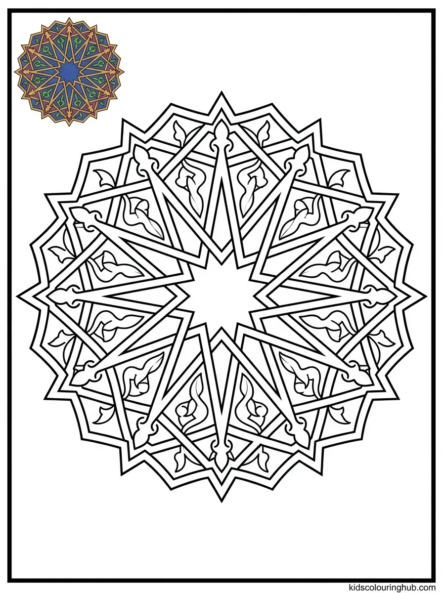 Line art of an Islamic arabesque star mandala