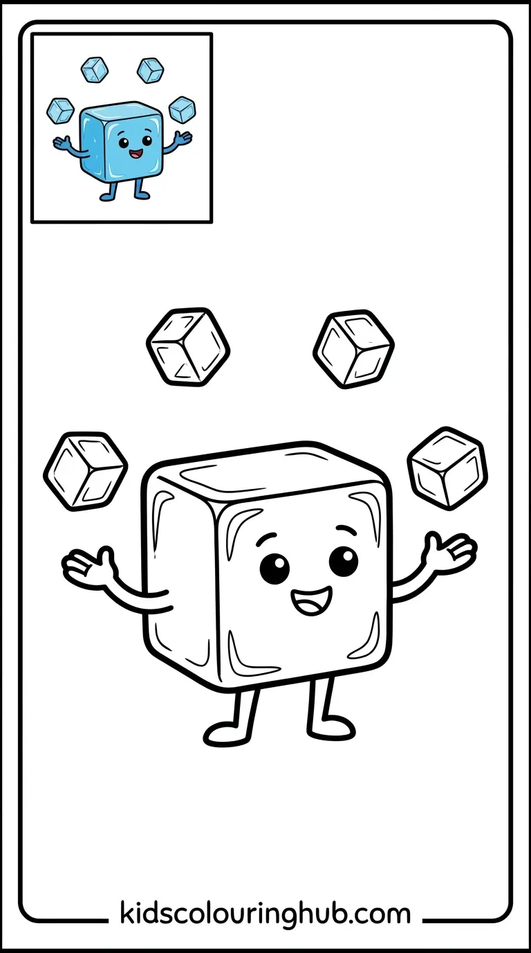 Ice cube juggling coloring page