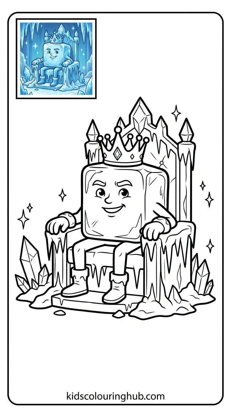 King ice cube on throne coloring page