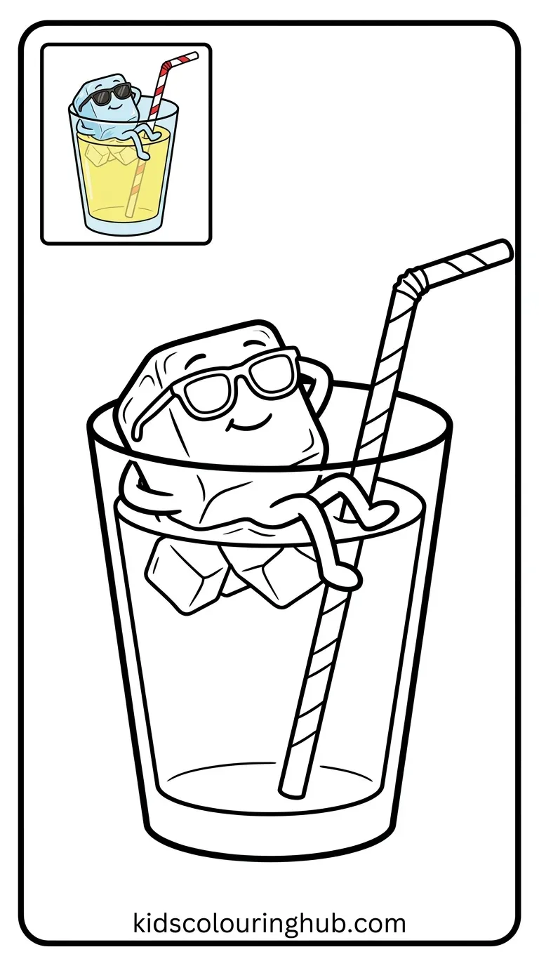 Ice cube in lemonade coloring page