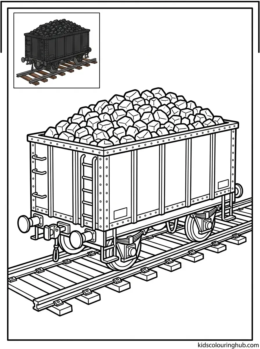 Line art of a train coal tender car
