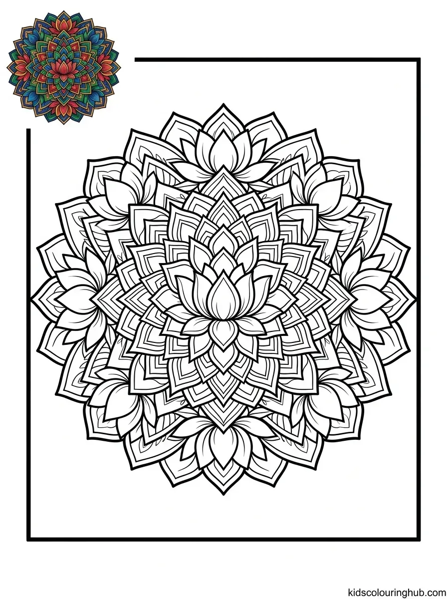 Line art of a geometric lotus blossom mandala