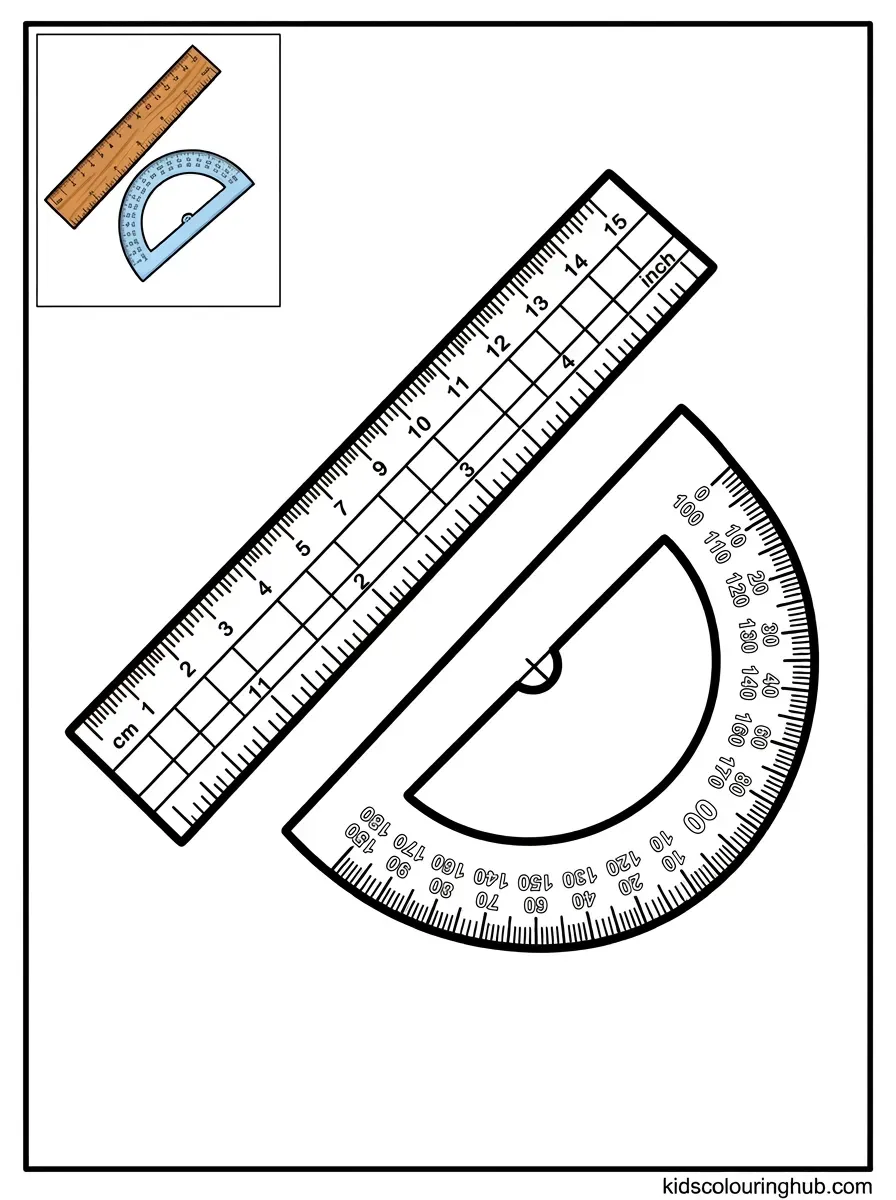 Math ruler and protractor coloring page