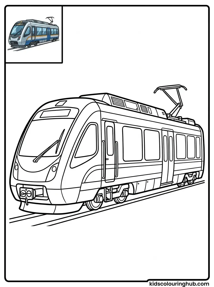 Line art of a modern electric passenger train