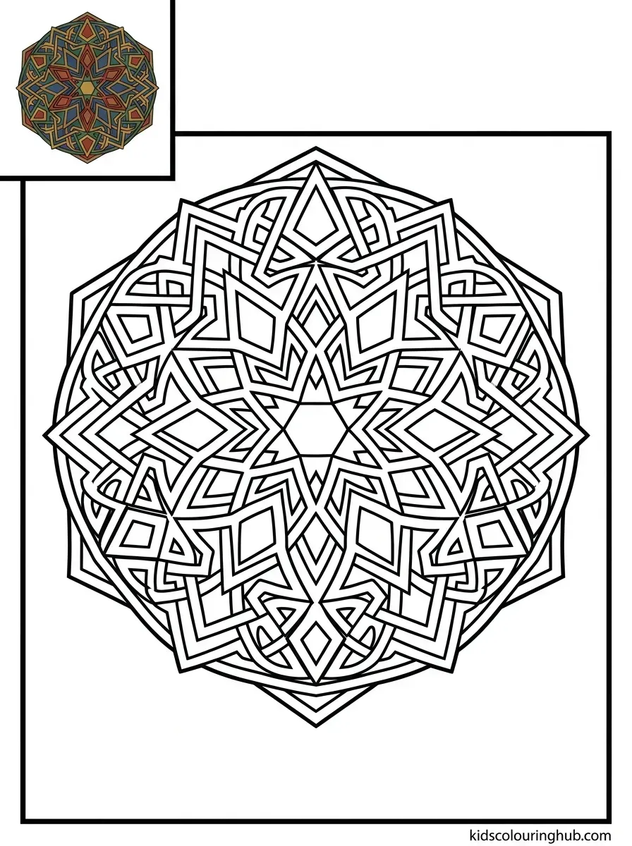 Line art of a Norse runic weave mandala