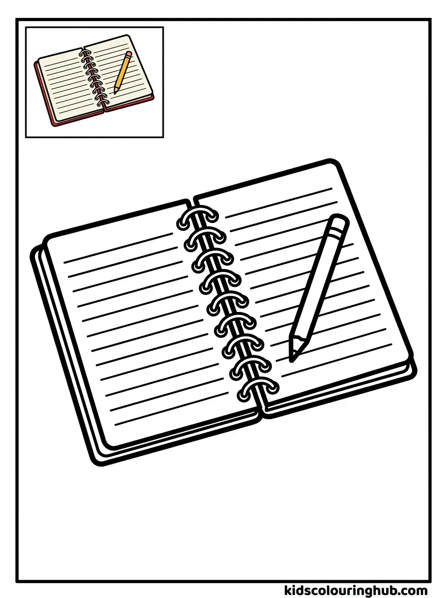Open spiral notebook coloring page