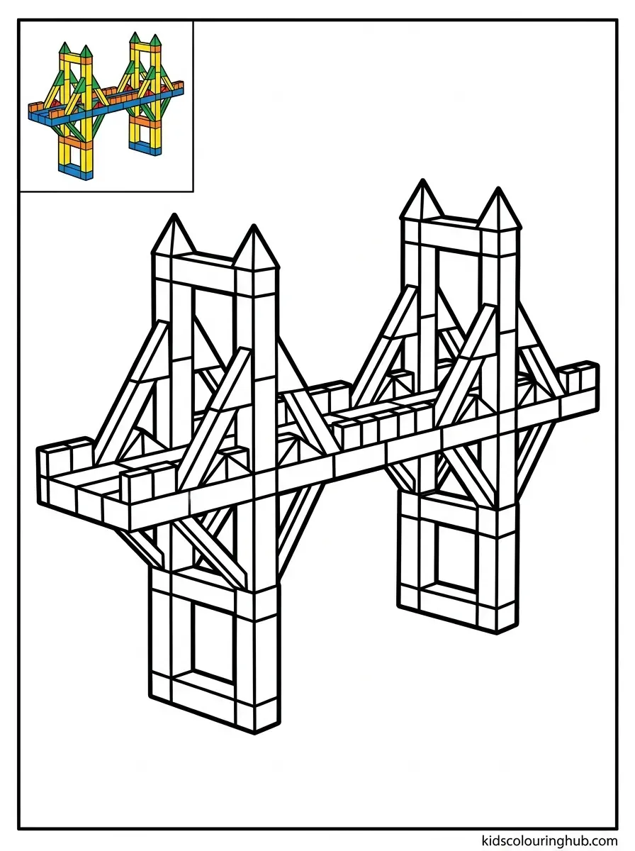 Pattern block bridge coloring page for kids