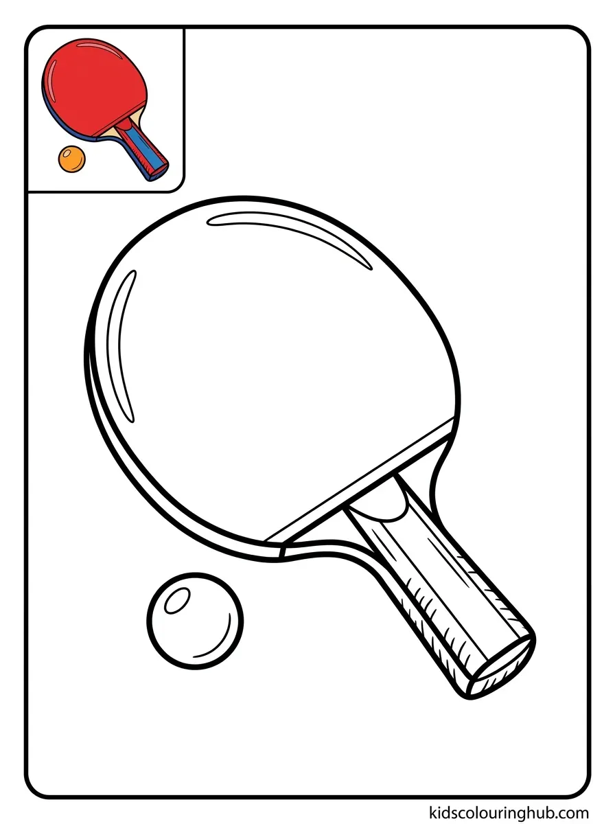 Ping pong ball and paddle coloring page