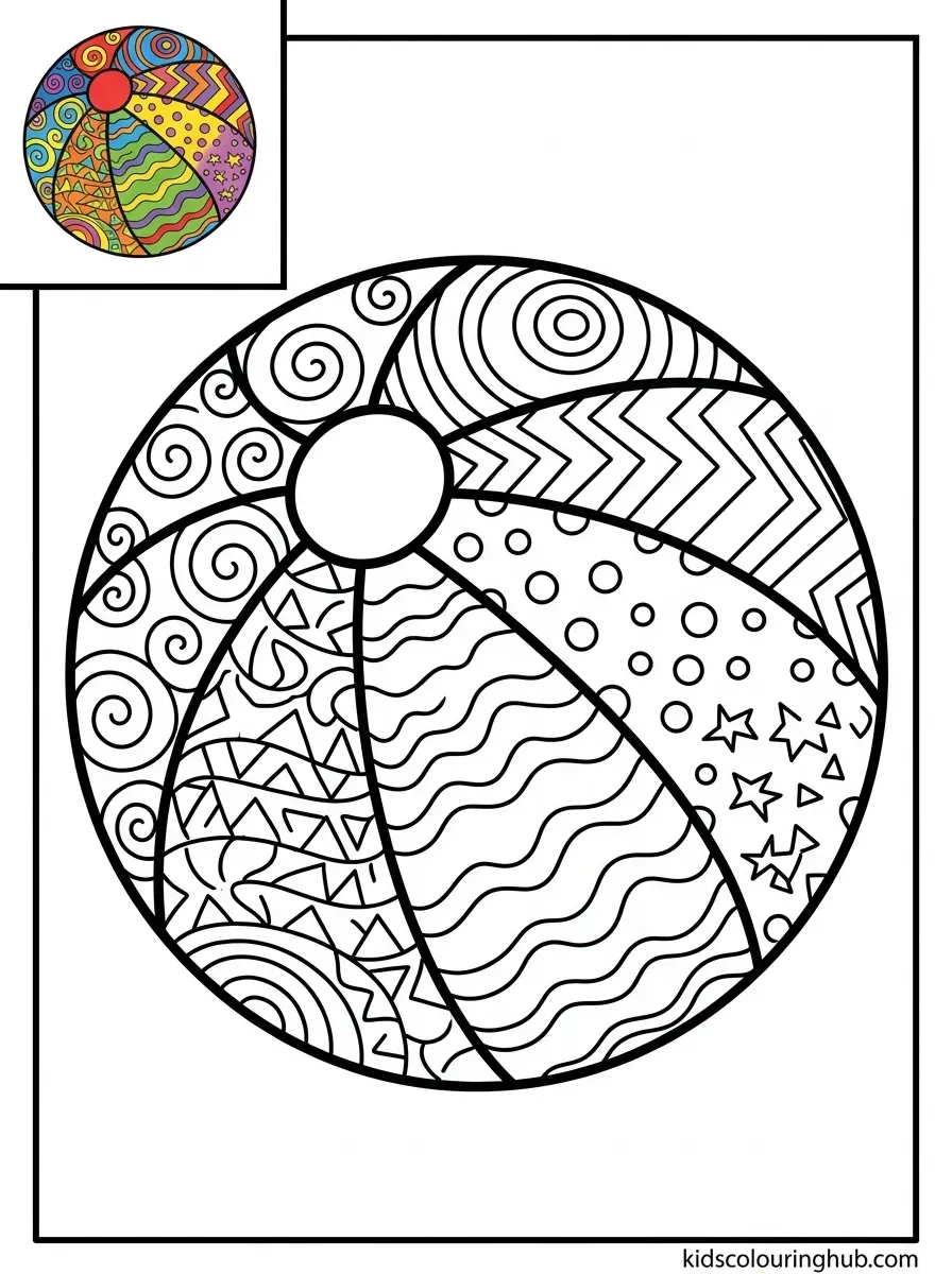Playful circle beach ball coloring page for kids